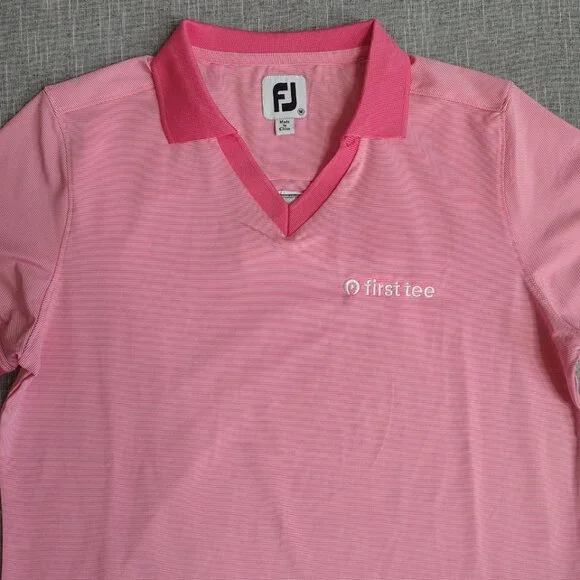 FJ Footjoy Shirt Womens Medium Pink White Striped Golf Polo First Tee PGA TOUR - Picture 2 of 11